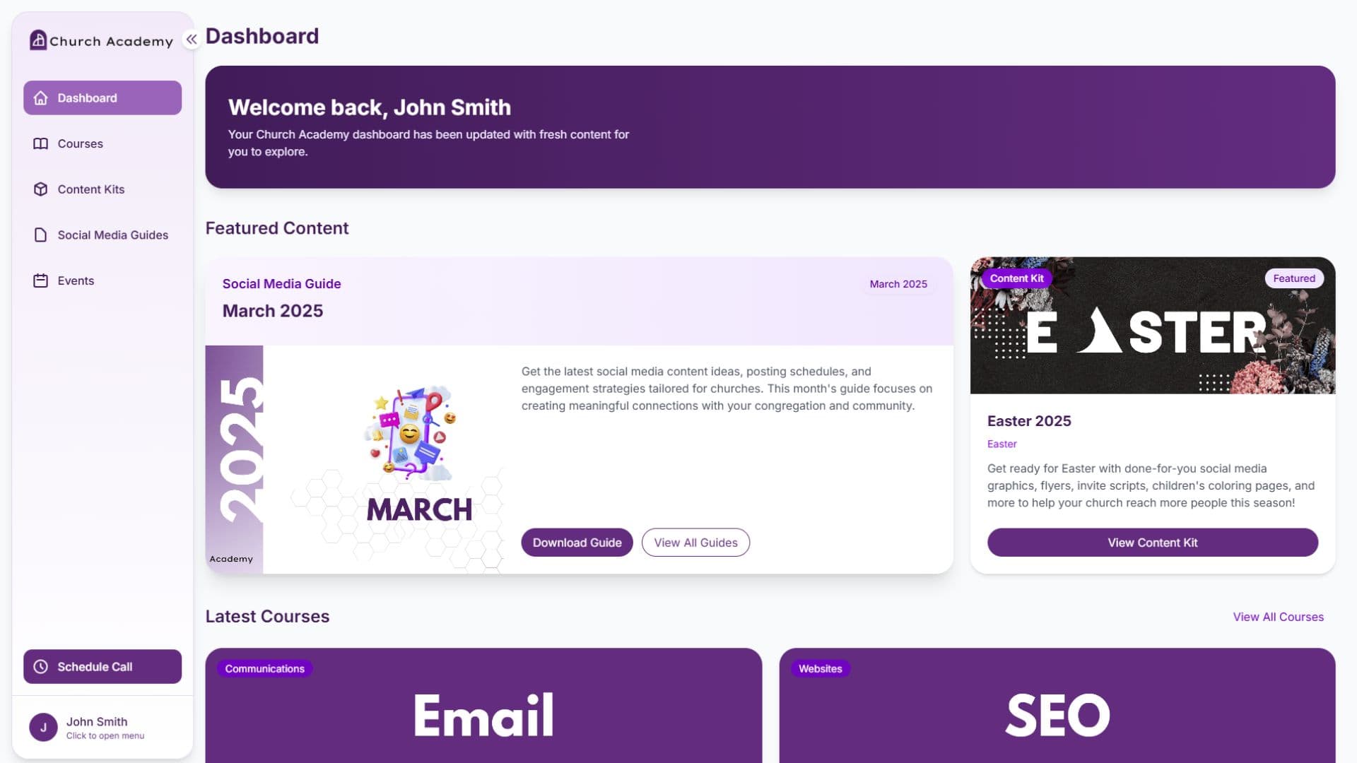 Church Academy Dashboard Preview